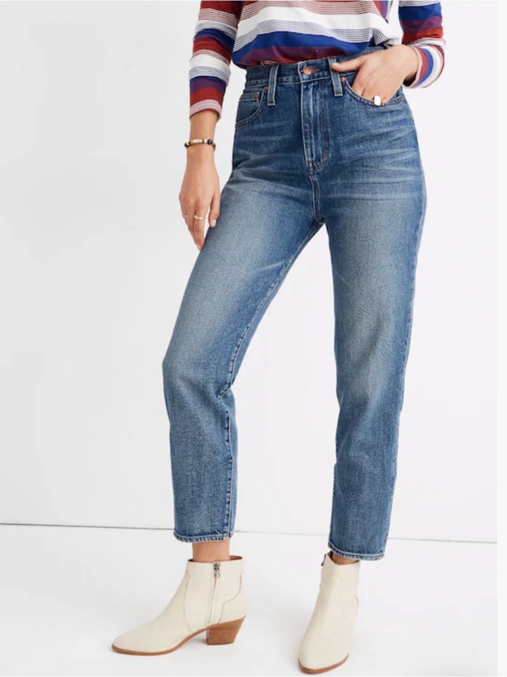 Madewell The Momjean Jeans 27 High Rise Rigid Denim Medium Downey Wash Cropped